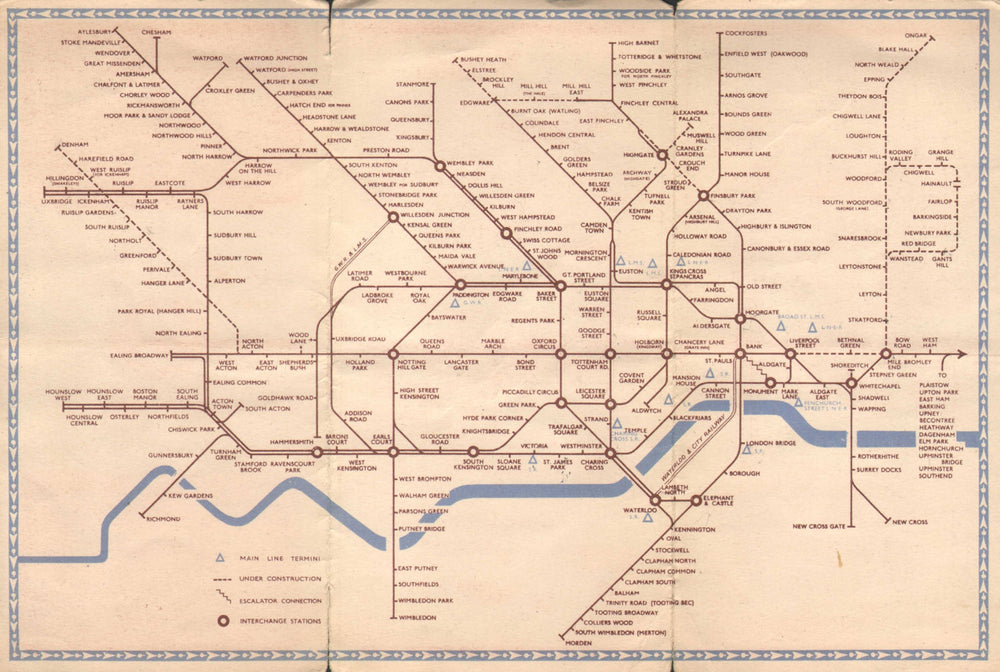 LONDON UNDERGROUND tube map plan diagram. Northern Heights SCHLEGER/ZERO #1 1941