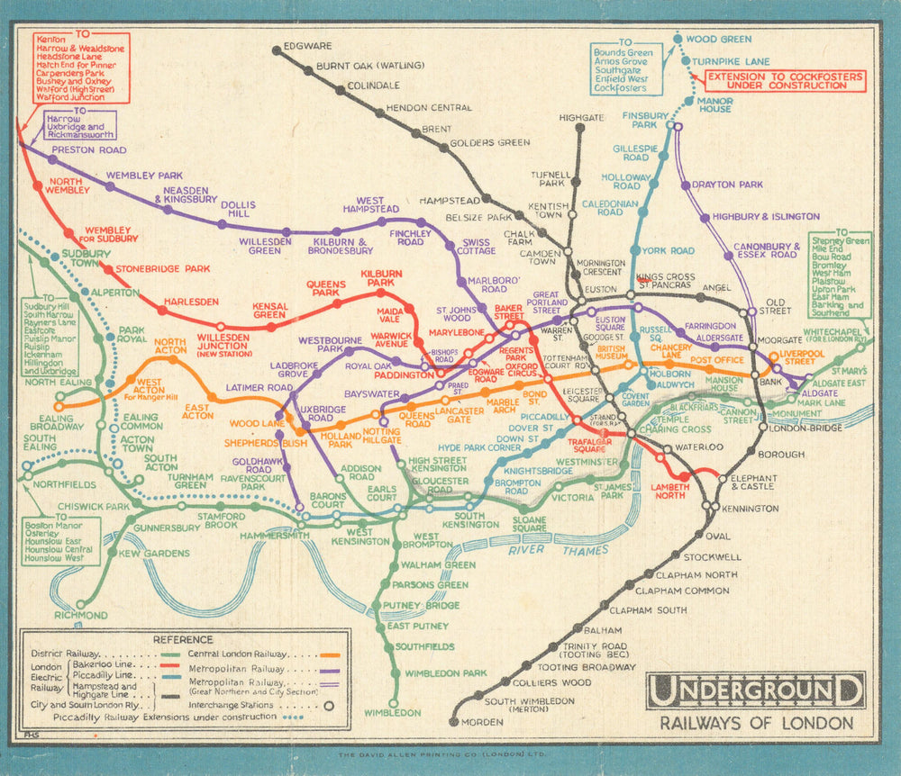 LONDON UNDERGROUND tube map plan diagram. Piccadilly extension. STINGEMORE 1931