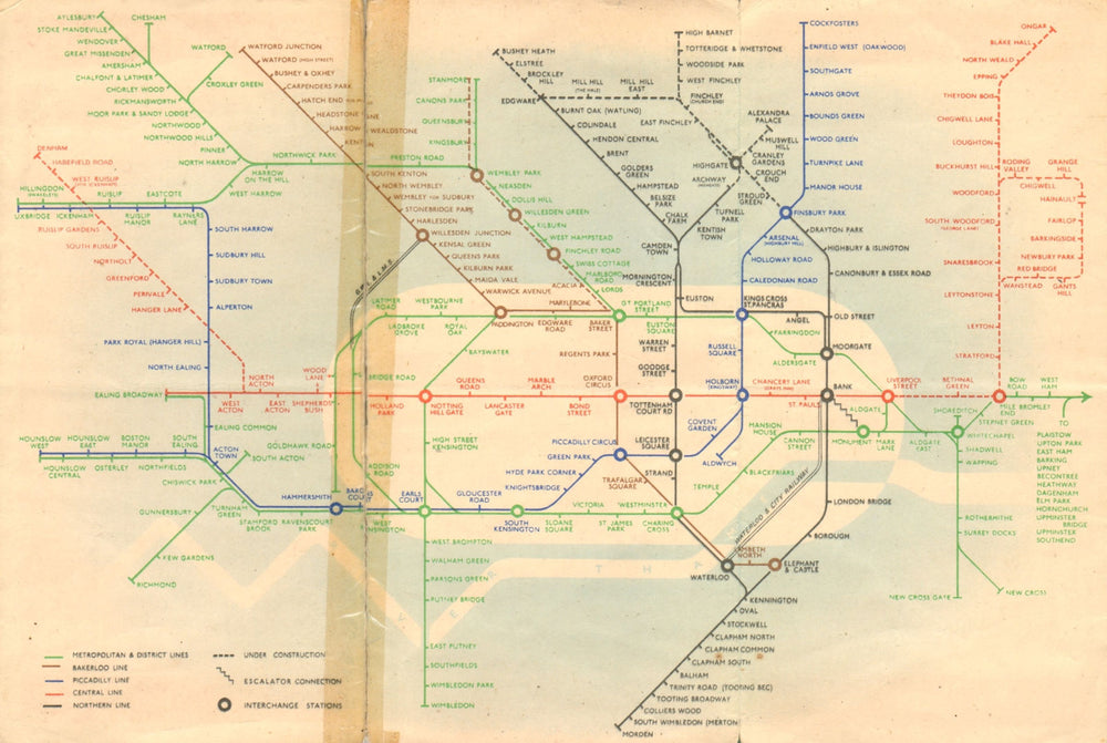 LONDON UNDERGROUND tube map plan diagram. Northern Heights SCHLEGER/ZERO #2 1939