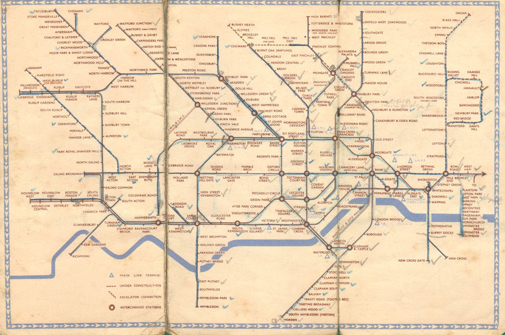 LONDON UNDERGROUND tube plan map diagram. Northern Heights SCHLEGER/ZERO #1 1941