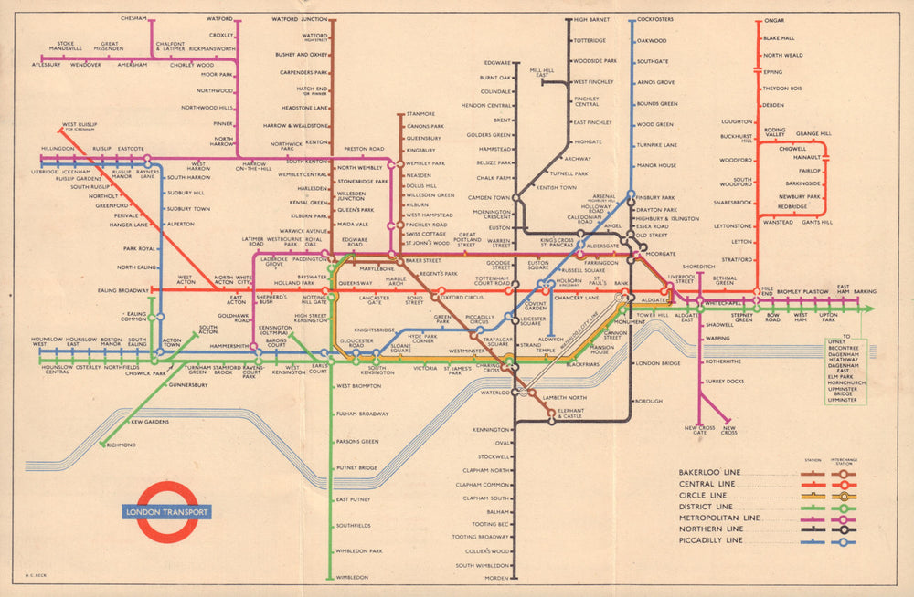 LONDON UNDERGROUND tube map plan diagram. South Acton. HARRY BECK 1953 old