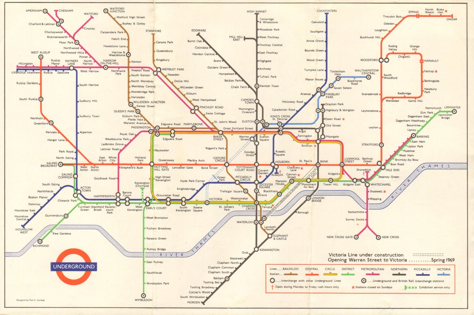 LONDON UNDERGROUND tube map plan. Victoria Line u/construction. GARBUTT ...