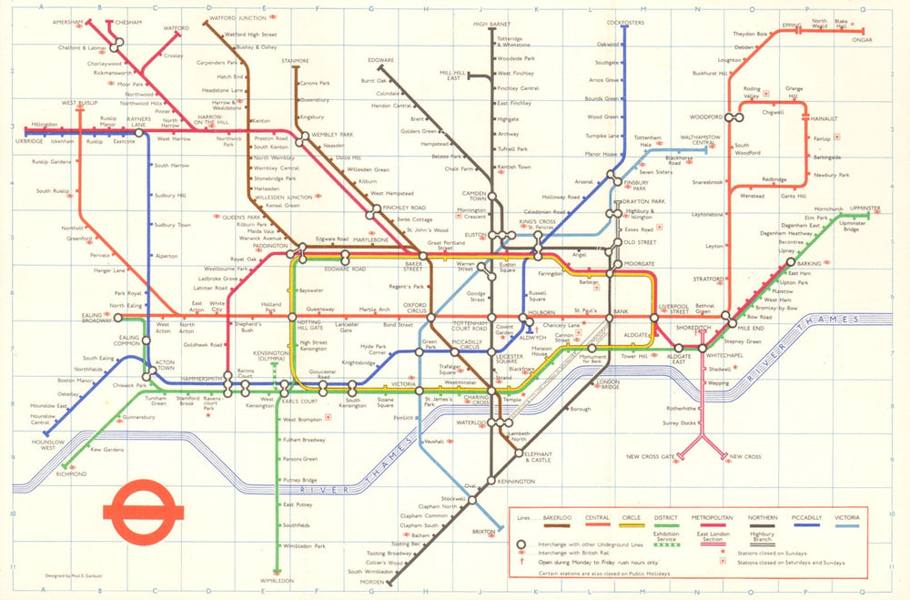 LONDON UNDERGROUND tube map plan. Victoria Line complete. PAUL GARBUTT #2 1972