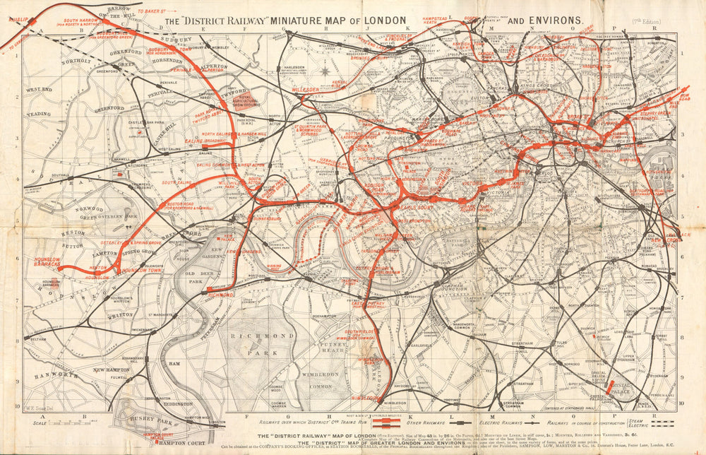 District Railway miniature map of London & environs. Underground. SOAR 1907