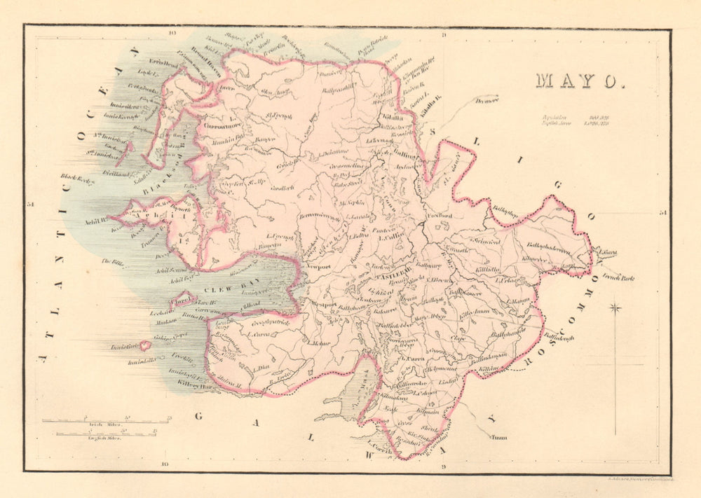 Antique MAYO county map by Alfred ADLARD. Ireland 1843 old chart