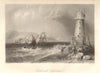 Poolbeg Lighthouse, Great South Wall, Dublin Bay, with Howth Head. Ireland 1843