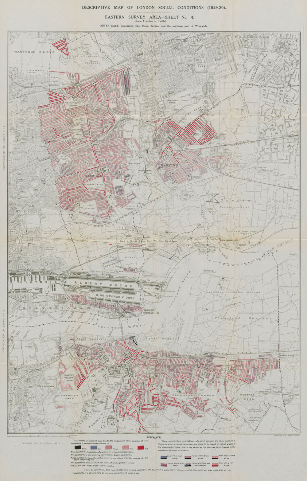 BOOTH / LSE POVERTY MAP East Ham Barking Woolwich Plumstead 1931 old