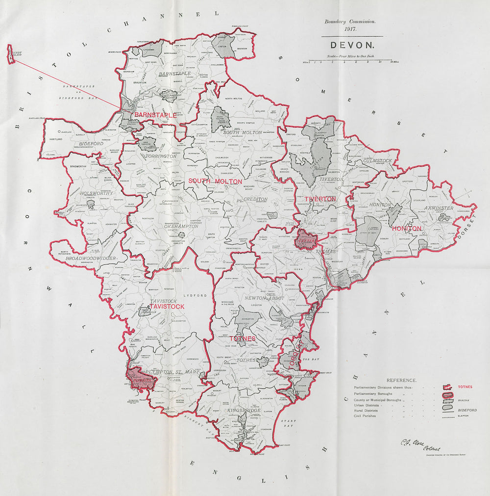 Devon Parliamentary County. BOUNDARY COMMISSION. Close 1917 old antique map