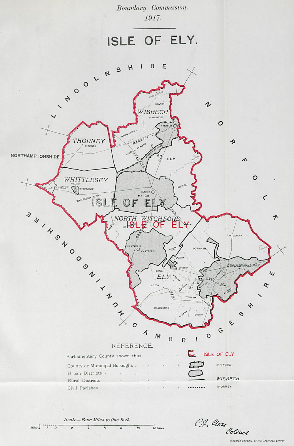 Isle of Ely Parliamentary County. Cambs. BOUNDARY COMMISSION. Close 1917 map