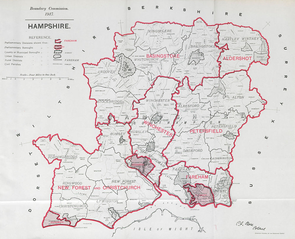 Hampshire Parliamentary County. BOUNDARY COMMISSION. Close 1917 old map