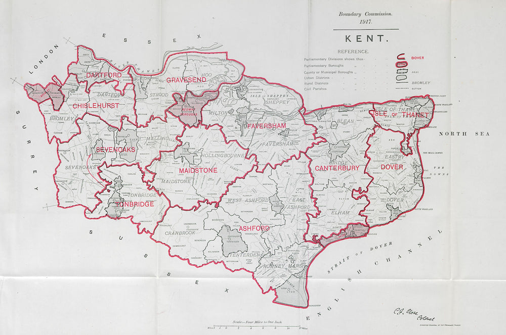 Kent Parliamentary County. BOUNDARY COMMISSION. Close 1917 old antique map