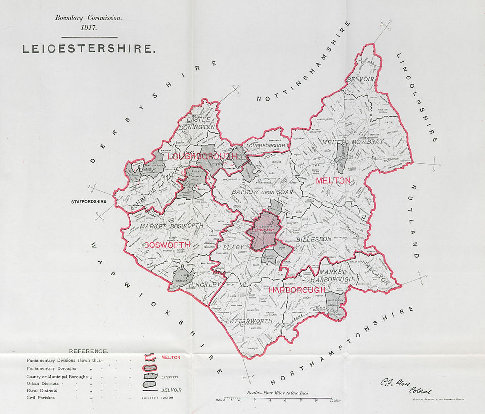 Leicestershire Parliamentary County. BOUNDARY COMMISSION. Close 1917 old map