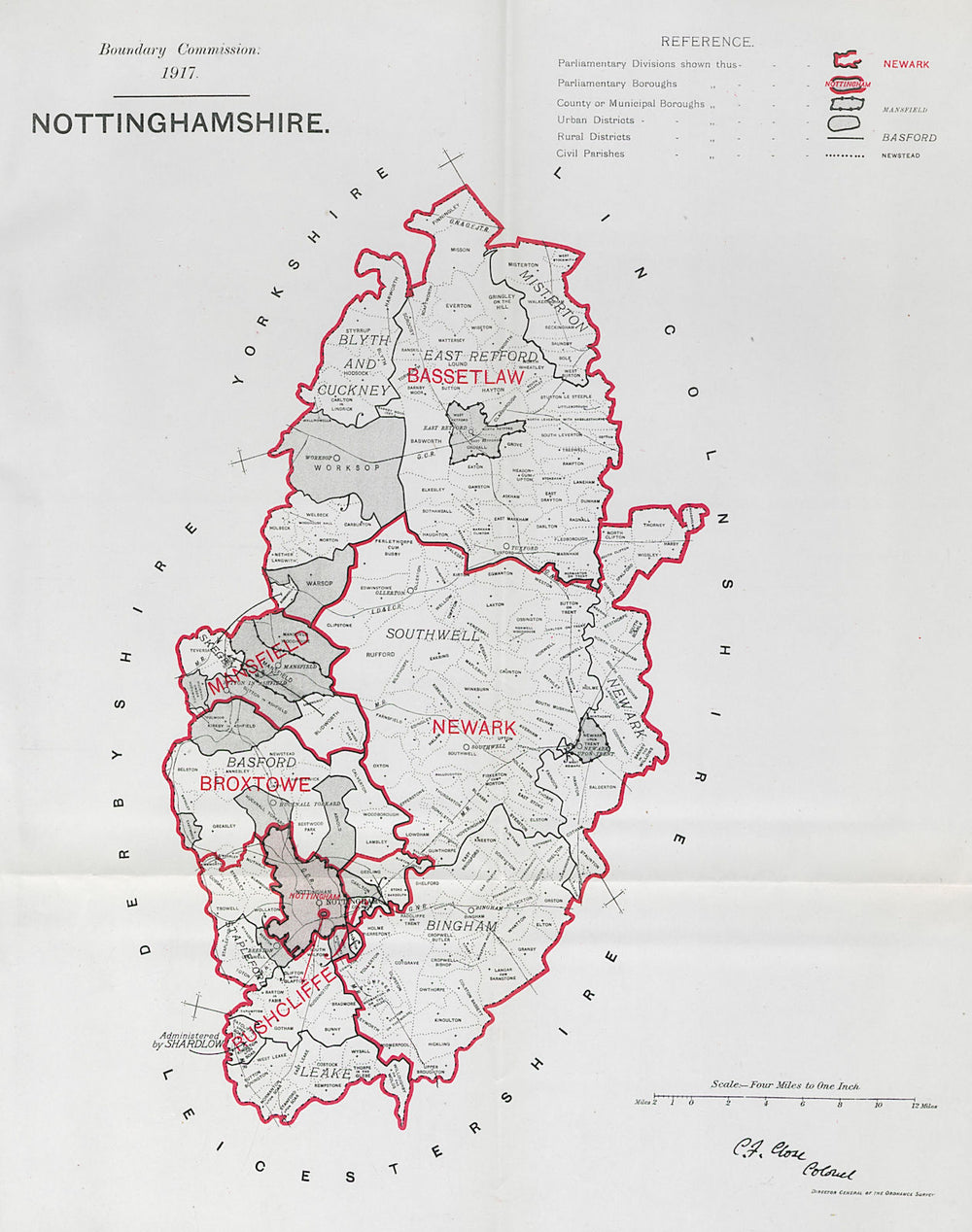Nottinghamshire Parliamentary County. BOUNDARY COMMISSION. Close 1917 old map