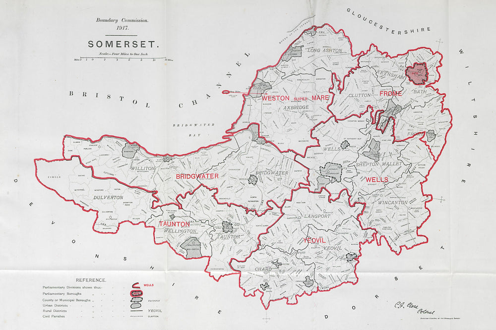 Somerset Parliamentary County. BOUNDARY COMMISSION. Close 1917 old antique map