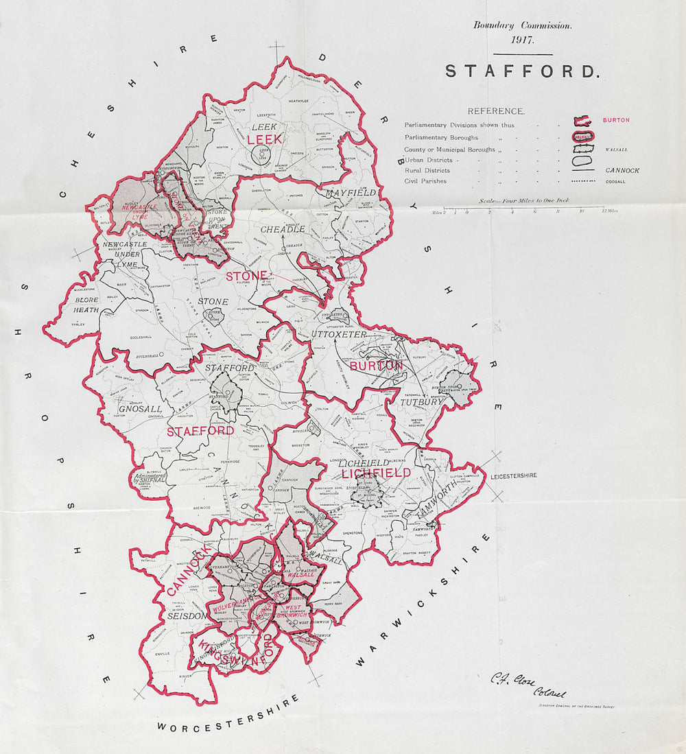 Staffordshire Parliamentary County. BOUNDARY COMMISSION. Close 1917 old map