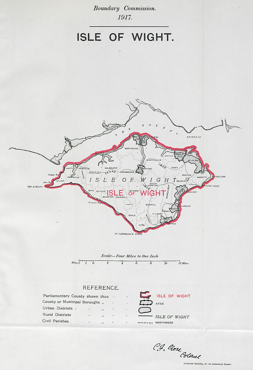 Isle of Wight Parliamentary County. BOUNDARY COMMISSION. Close 1917 old map