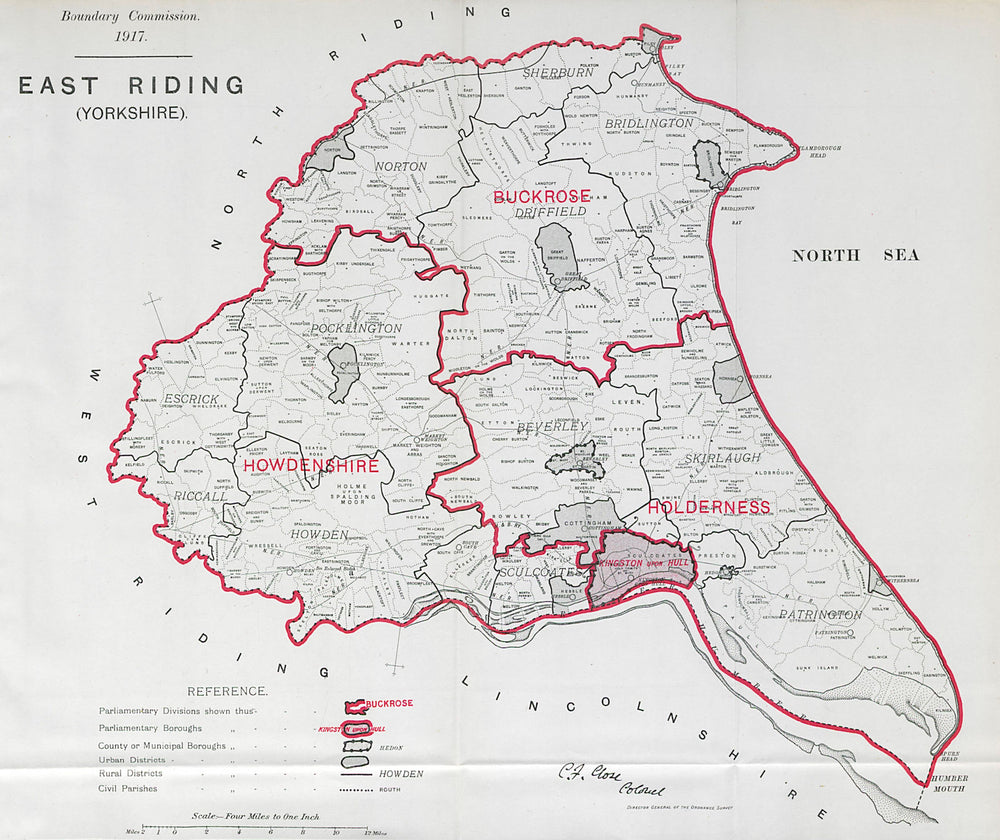 Yorkshire East Riding Parliamentary County. BOUNDARY COMMISSION. Close 1917 map