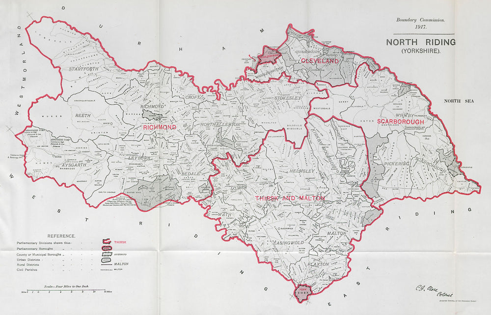 Yorkshire North Riding Parliamentary County. BOUNDARY COMMISSION. Close 1917 map