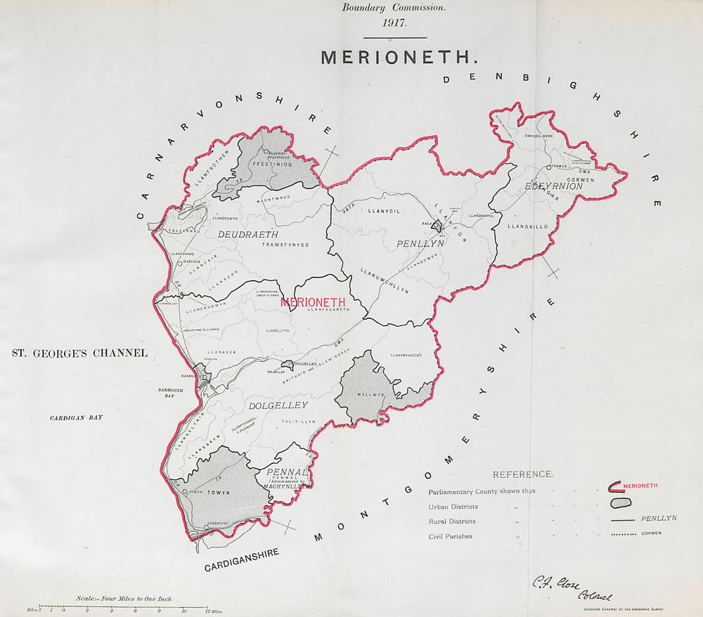 Merioneth Parliamentary County. Wales. BOUNDARY COMMISSION. Close 1917 old map