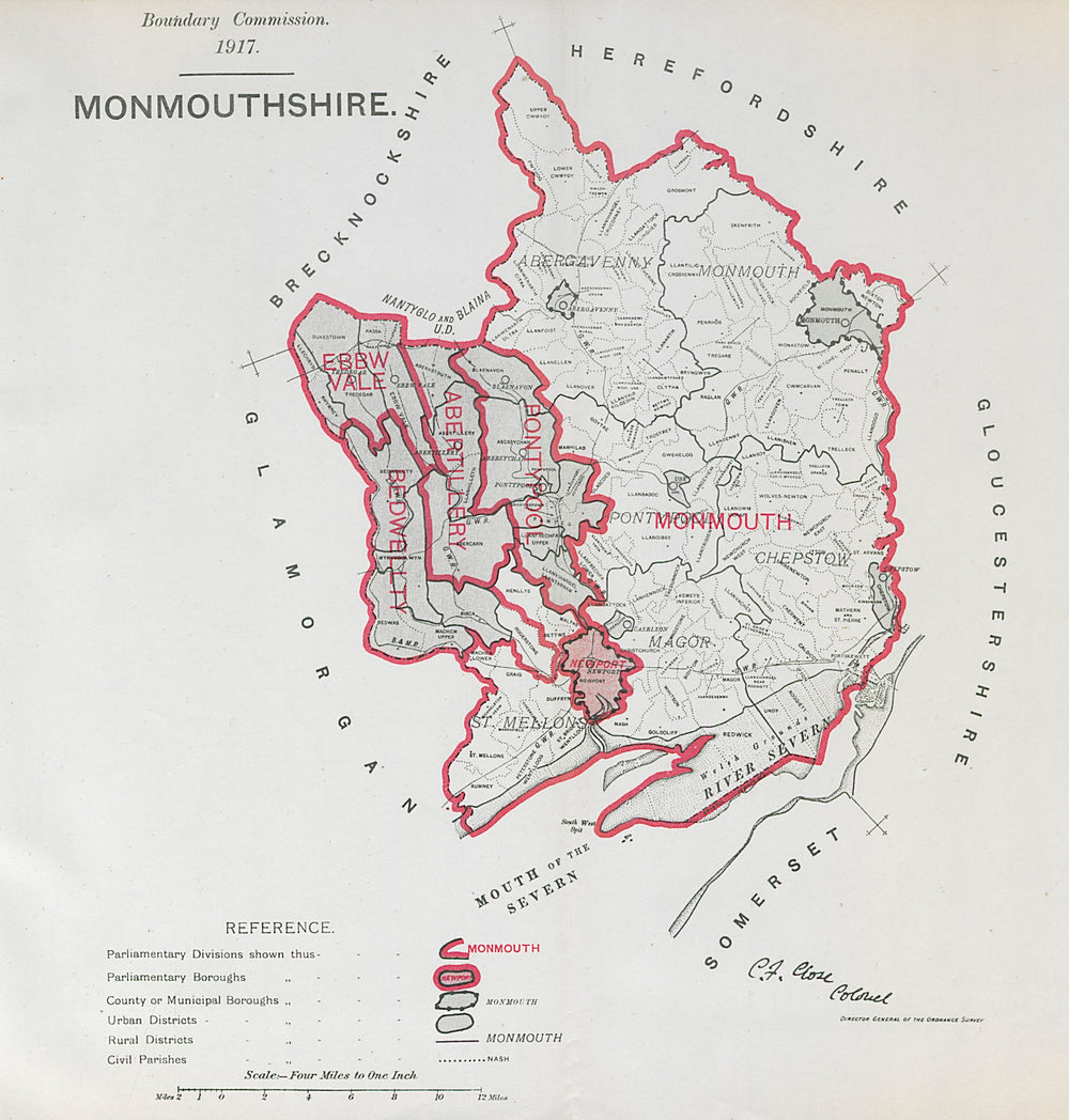 Monmouthshire Parliamentary County. BOUNDARY COMMISSION. Close 1917 old map