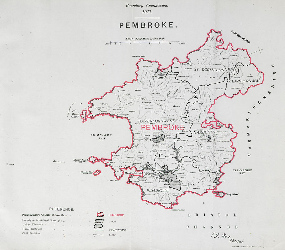 Pembroke Parliamentary County. Wales. BOUNDARY COMMISSION. Close 1917 old map