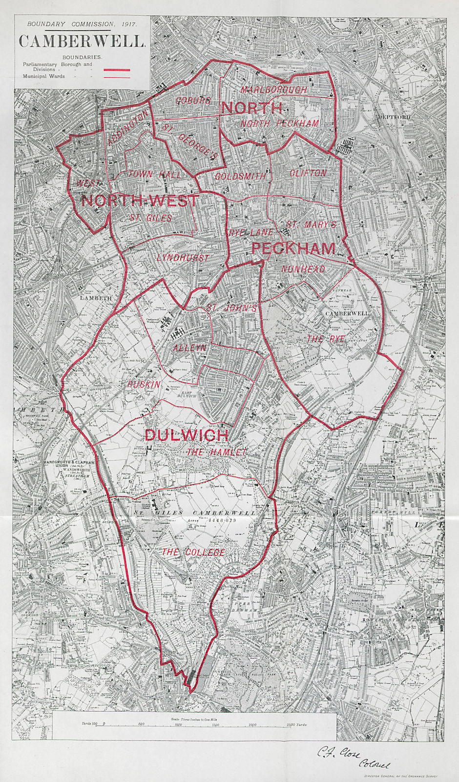 Camberwell Parliamentary Borough. Peckham Dulwich. BOUNDARY COMMISSION 1917 map