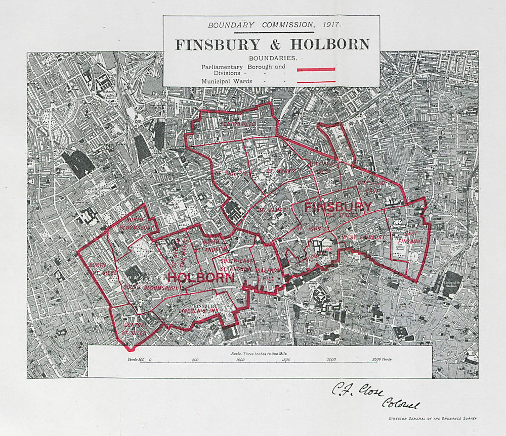 Finsbury & Holborn Parliamentary Borough Bloomsbury BOUNDARY COMMISSION 1917 map