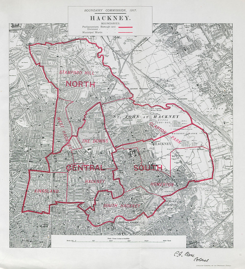 Hackney Parliamentary Borough. Kingsland London. BOUNDARY COMMISSION 1917 map
