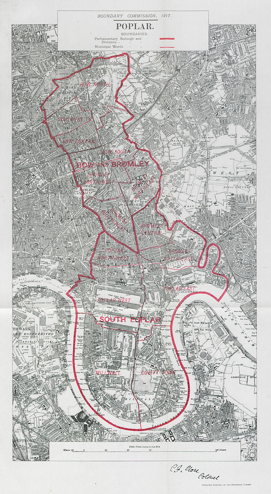 Poplar Parliamentary Borough. Isle of Dogs Bow. BOUNDARY COMMISSION 1917 map