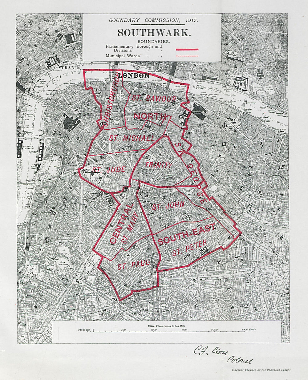 Southwark Parliamentary Borough. London. BOUNDARY COMMISSION. Close 1917 map