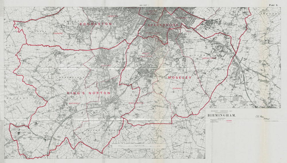 Birmingham South Parliamentary Borough. Edgbaston. BOUNDARY COMMISSION 1917 map