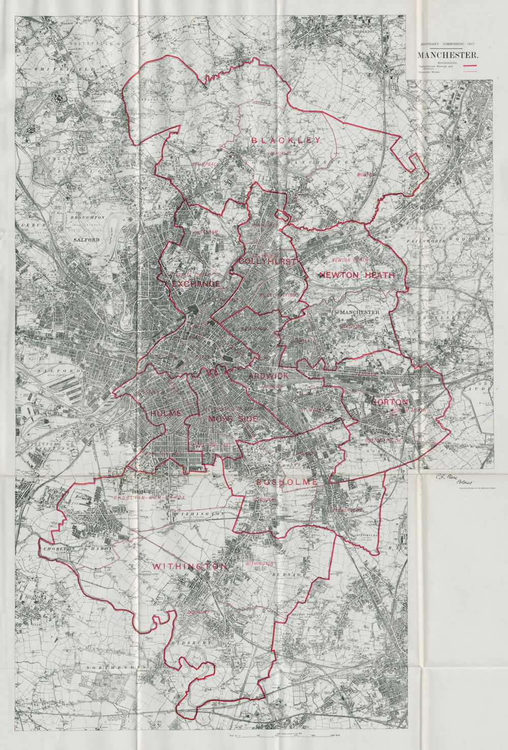 Manchester Parliamentary Borough. BOUNDARY COMMISSION. Close 1917 old map