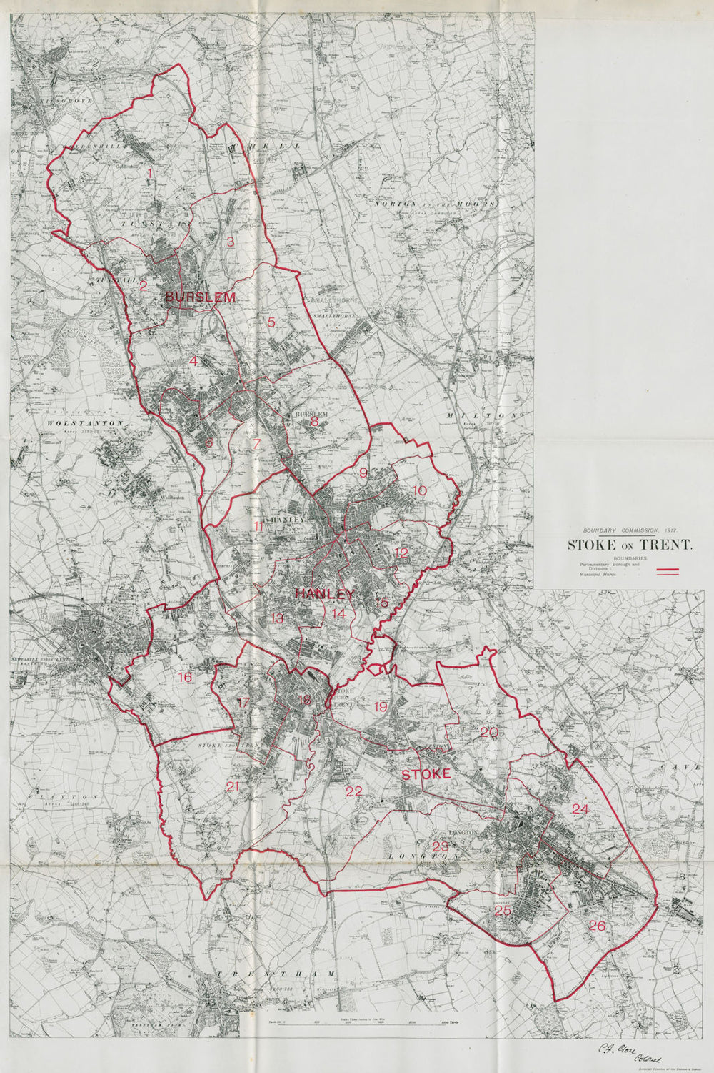Stoke on Trent Parliamentary Borough Hanley Burslem BOUNDARY COMMISSION 1917 map