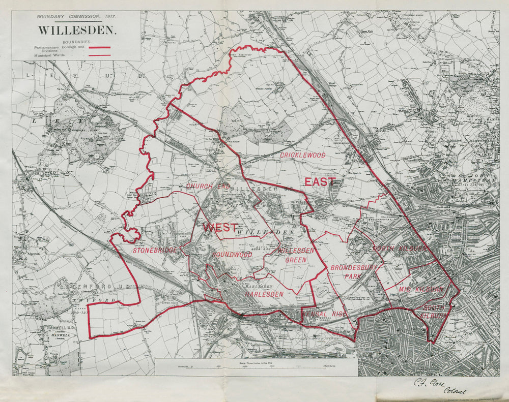 Willesden Parliamentary Borough. Kilburn Kensal. BOUNDARY COMMISSION 1917 map