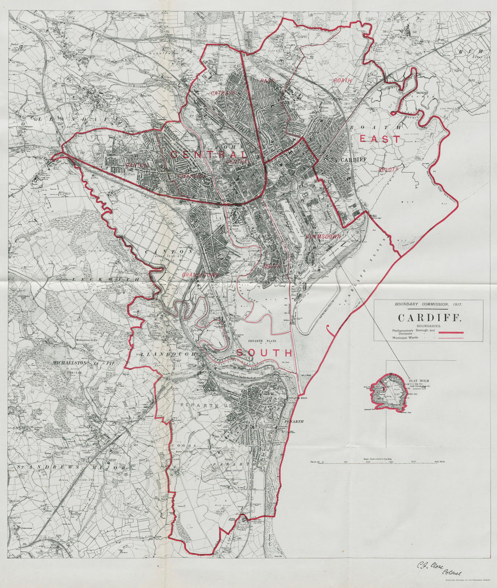 Cardiff Parliamentary Borough. Wales. BOUNDARY COMMISSION. Close 1917 old map