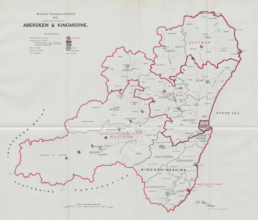 Aberdeen & Kincardine Parliamentary County. BOUNDARY COMMISSION 1917 old map