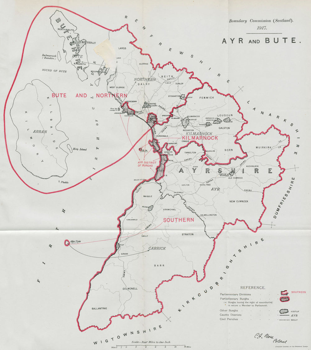 Ayr & Bute Parliamentary County. Scotland. BOUNDARY COMMISSION. Close 1917 map