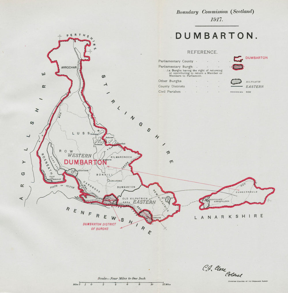 Dumbarton Parliamentary County. Scotland. BOUNDARY COMMISSION. Close 1917 map