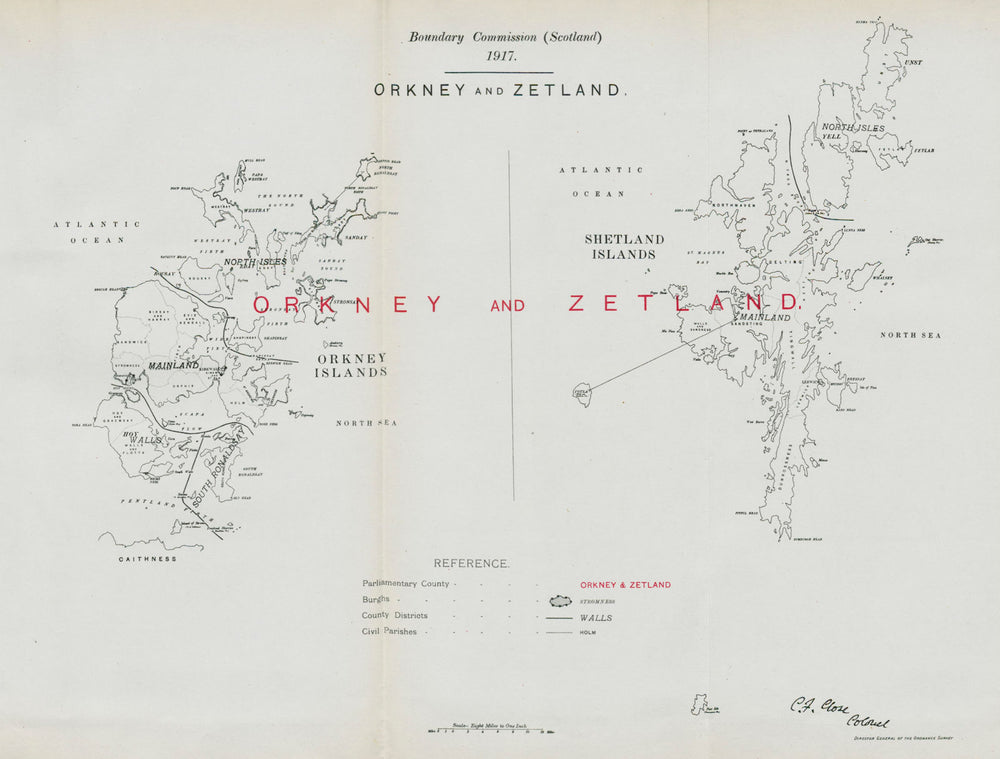 Orkney & Zetland Parliamentary County. Scotland. BOUNDARY COMMISSION 1917 map