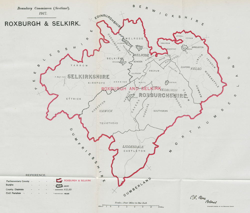 Roxburgh & Selkirk Parliamentary County. Scotland. BOUNDARY COMMISSION 1917 map