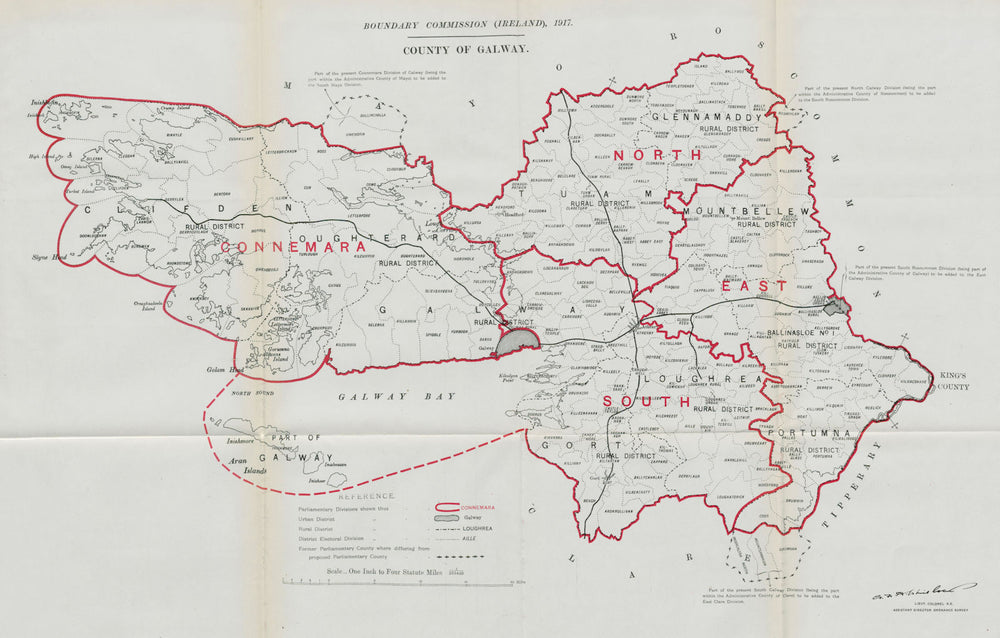 County of Galway Parliamentary. Ireland. BOUNDARY COMMISSION. Whitlock 1917 map