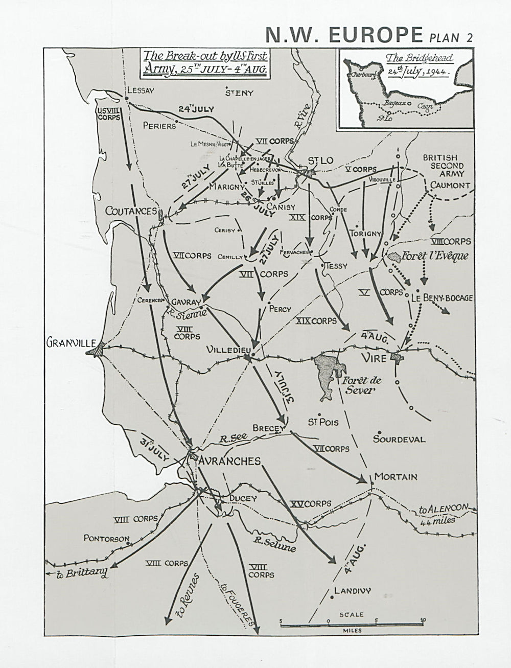 Operation Neptune. Normandy. US 1st Army breakout 25 July-4 Aug 1944 1994 map