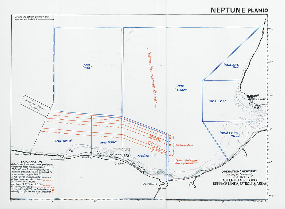 Operation Neptune Normandy Landings D-Day June 1944. Eastern Task Force 1994 map