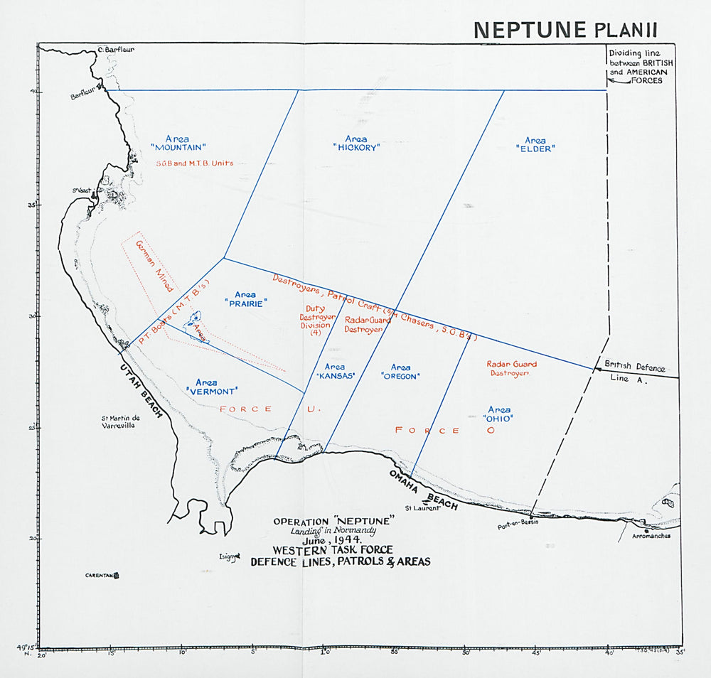 Operation Neptune Normandy Landings D-Day June 1944. Western Task Force 1994 map