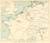 Main RAF Bomber Command targets 1942-1943. World War 2. Germany 1954 old map