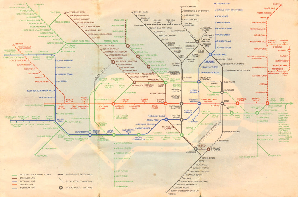 LONDON UNDERGROUND tube plan map diagram. Northern Heights SCHLEGER/ZERO #2 1938
