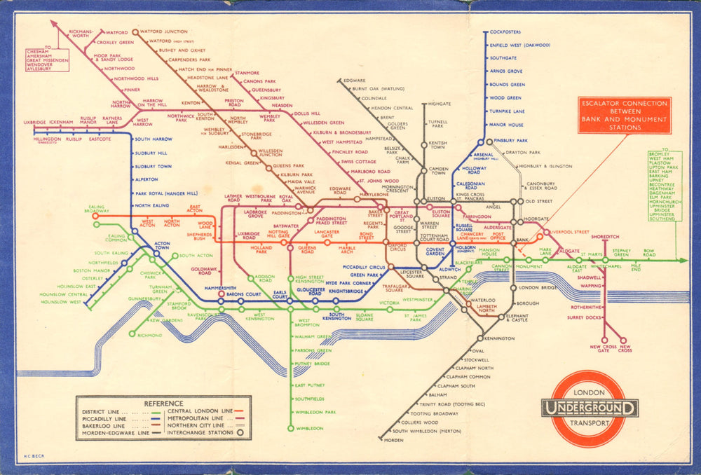 LONDON UNDERGROUND tube plan map diagram. Middle Circle. HARRY BECK #2 1935