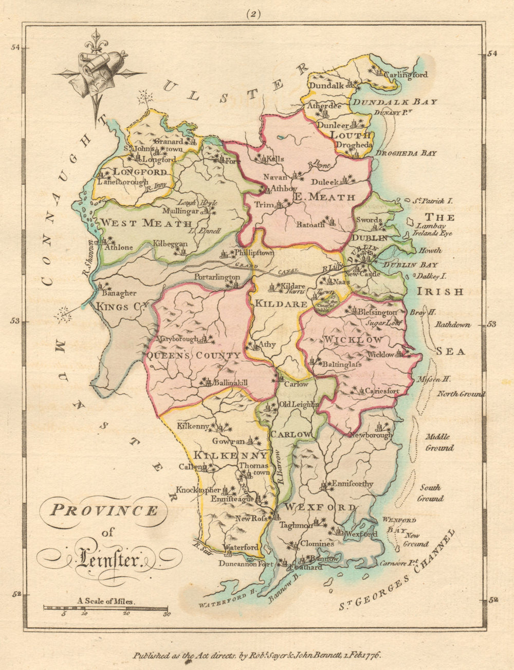Province of Leinster. Antique copperplate map by Scalé / Sayer 1776 old