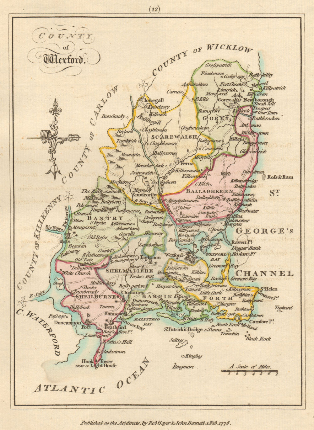 County of Wexford, Leinster. Antique copperplate map by Scalé / Sayer 1776