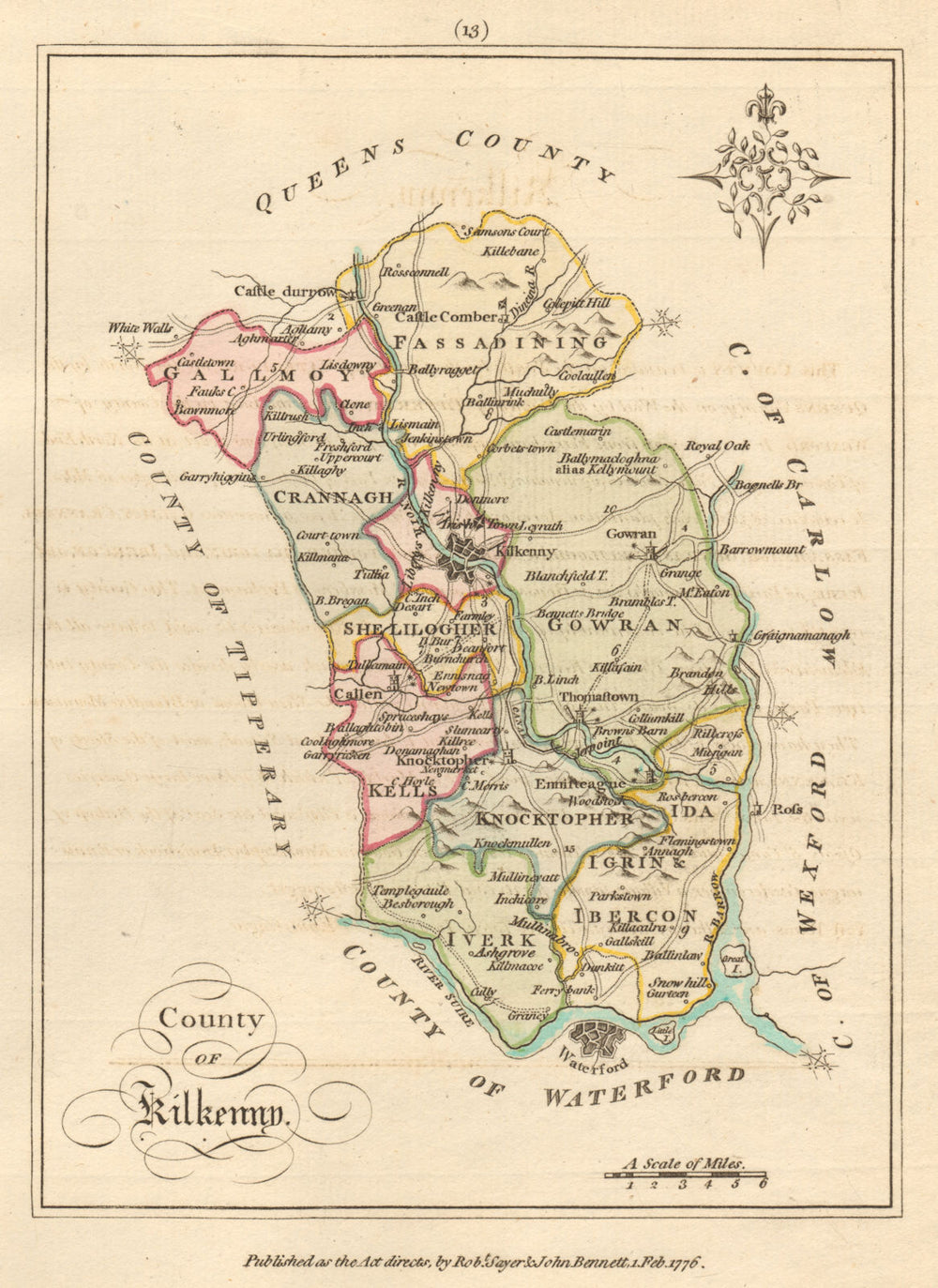County of Kilkenny, Leinster. Antique copperplate map by Scalé / Sayer 1776